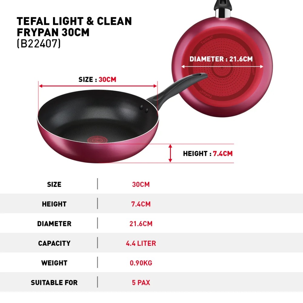 Tefal Light & Clean Frypan 30cm | Non-stick Cookware | B22407
