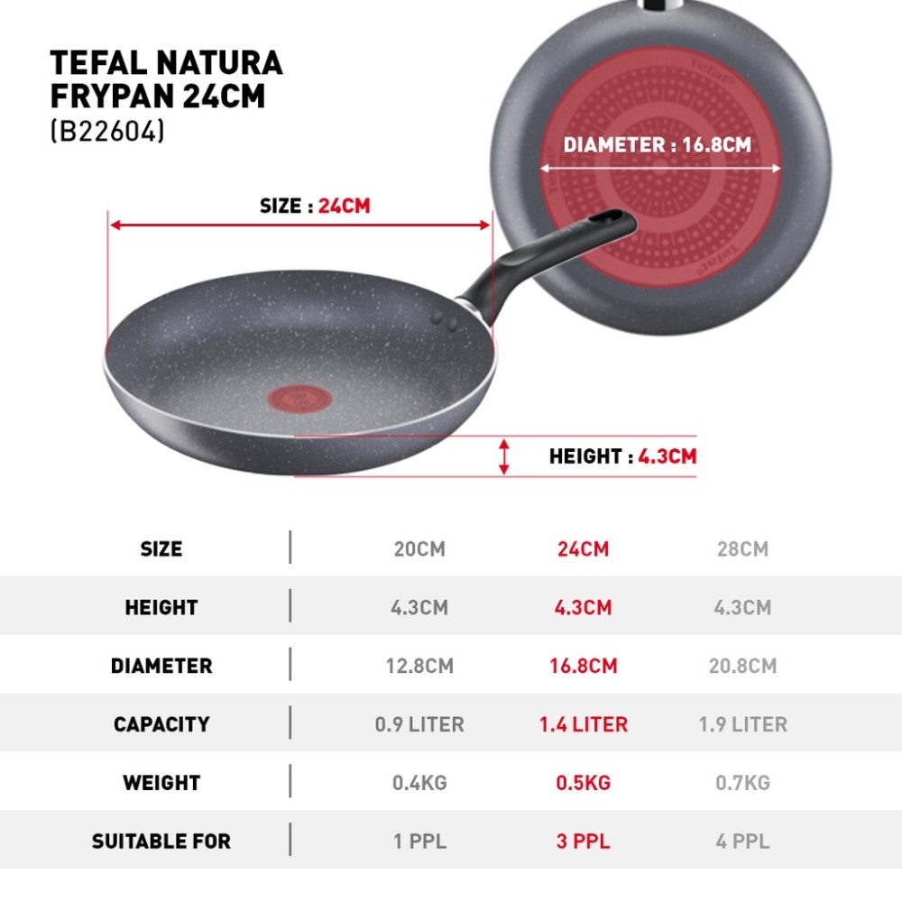 Tefal Natura Frypan 24cm | Non-stick Cookware | B22604