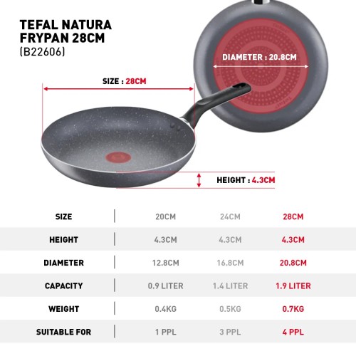 Tefal Natura Frypan 28cm | Non-stick Cookware | B22606