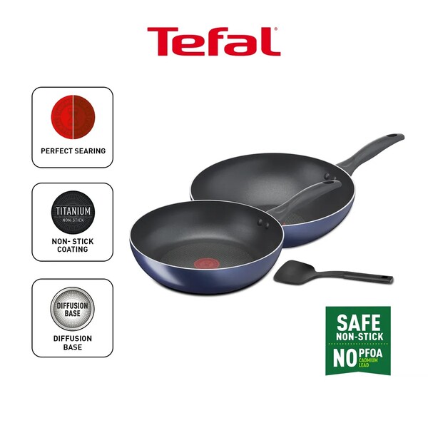 Tefal Clear Cook 3pc Set (FryPan 26cm+ WokPan 28cm + Spatula) | B266S3