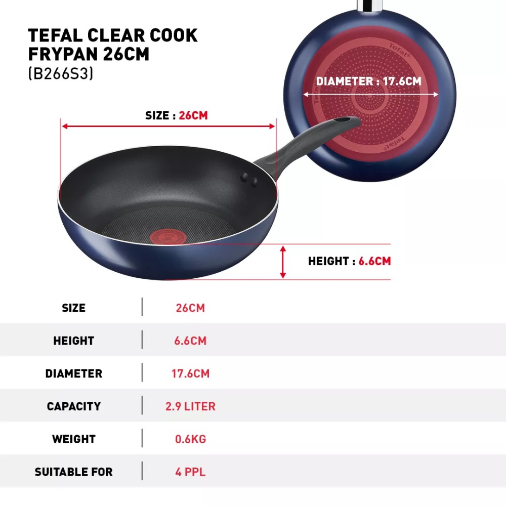 Tefal Clear Cook 3pc Set (FryPan 26cm+ WokPan 28cm + Spatula) | B266S3