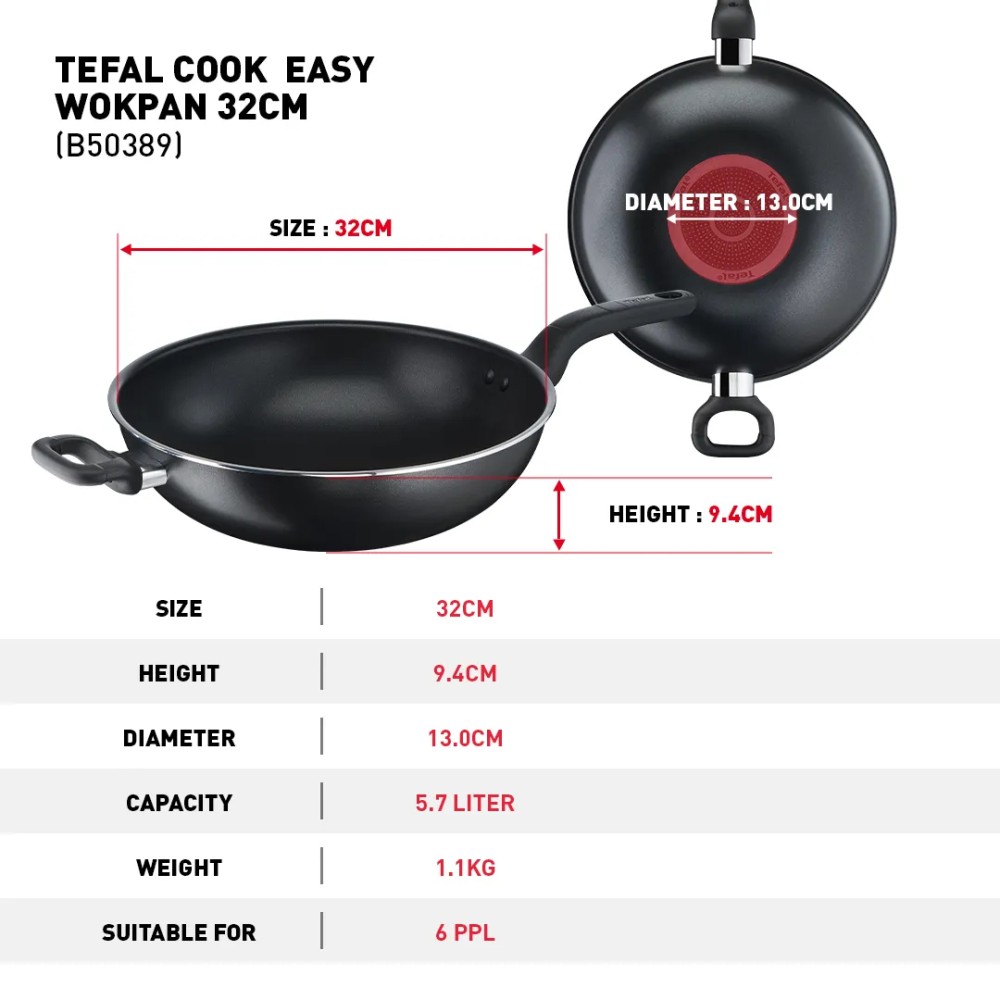 Tefal Cook Easy Wokpan 32cm | Non-stick Cookware | B50389