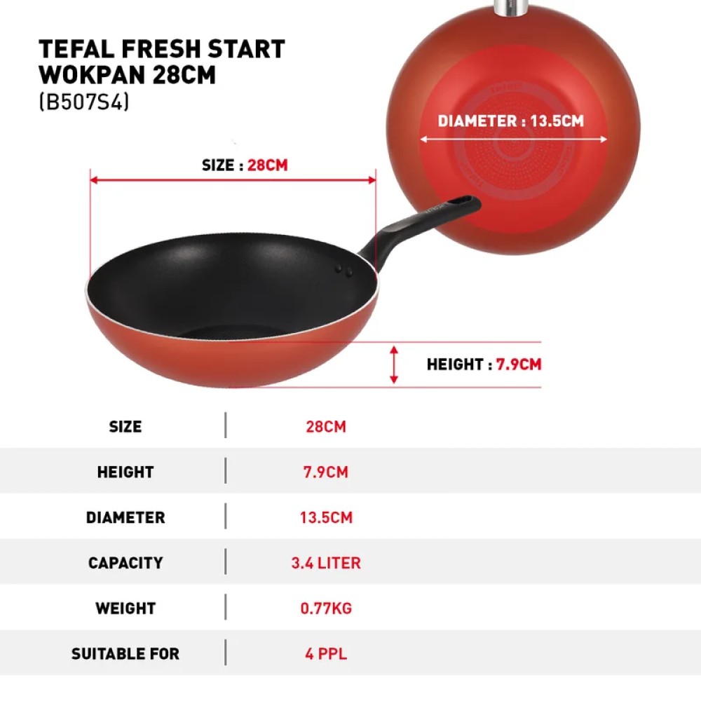 Tefal Fresh Start 4pc Set (Stew Pot with Lid 20cm+ WokPan 28cm + Ladle) | B507S4