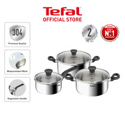 Tefal Starter Stainless Steel 6-Piece Set (Saucepan w/Lid 16cm+ Stewpot w/Lid 20cm & 24cm) | E325S6