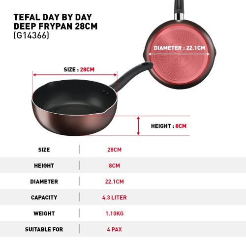 Tefal Day By Day Deep Frypan 28cm (Induction Base) | Non-stick Cookware | G14366