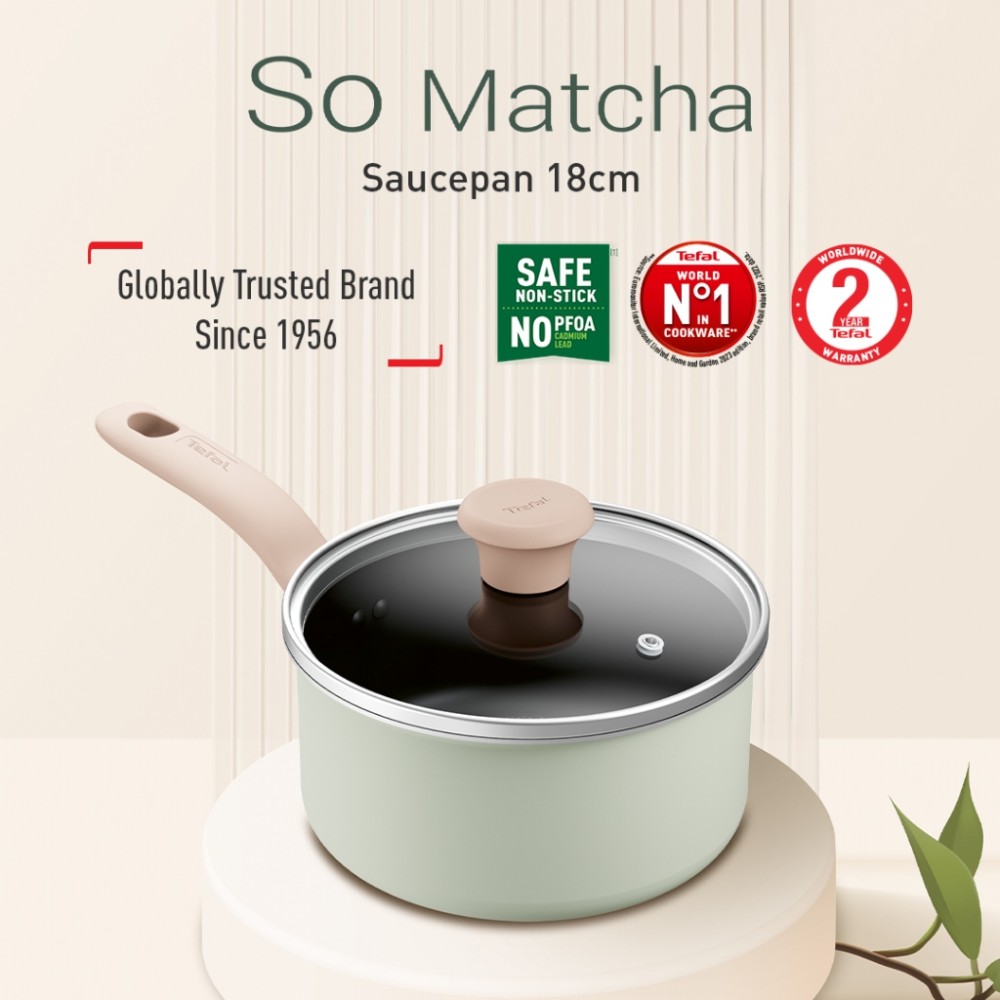 Tefal So Matcha Saucepan with Lid 18cm | Deep Frypan | Non-stick Cookware | G17923