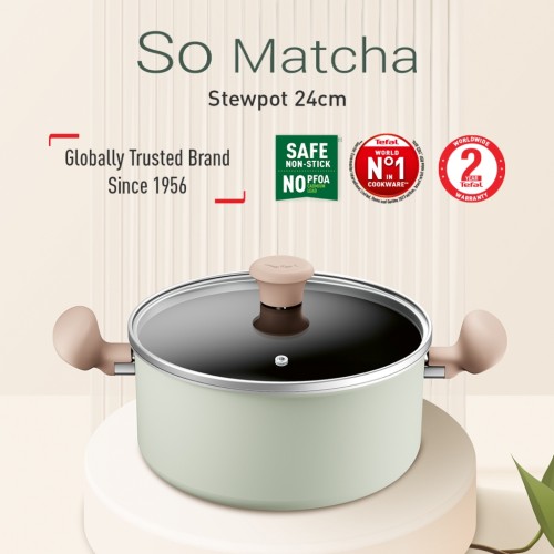 Tefal So Matcha Stewpot with Lid 24cm | Non-stick Cookware | G17946