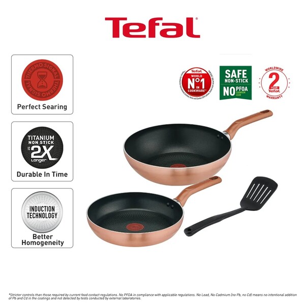 Tefal Cook & Shine 3pc Set (Wokpan 28cm + Frypan 24cm + Slotted Spatula) | G808S3