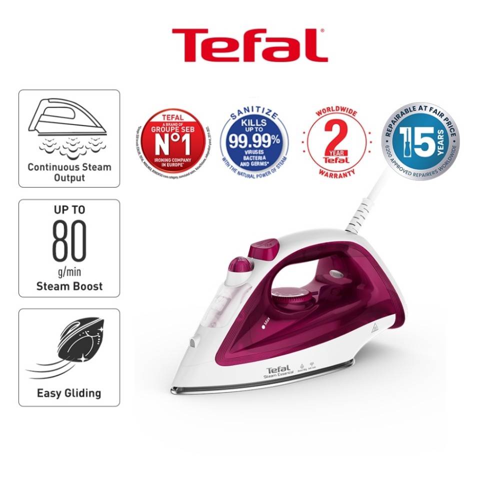 Tefal Steam Iron Essential with Non Stick Soleplate (1200W) | FV1053