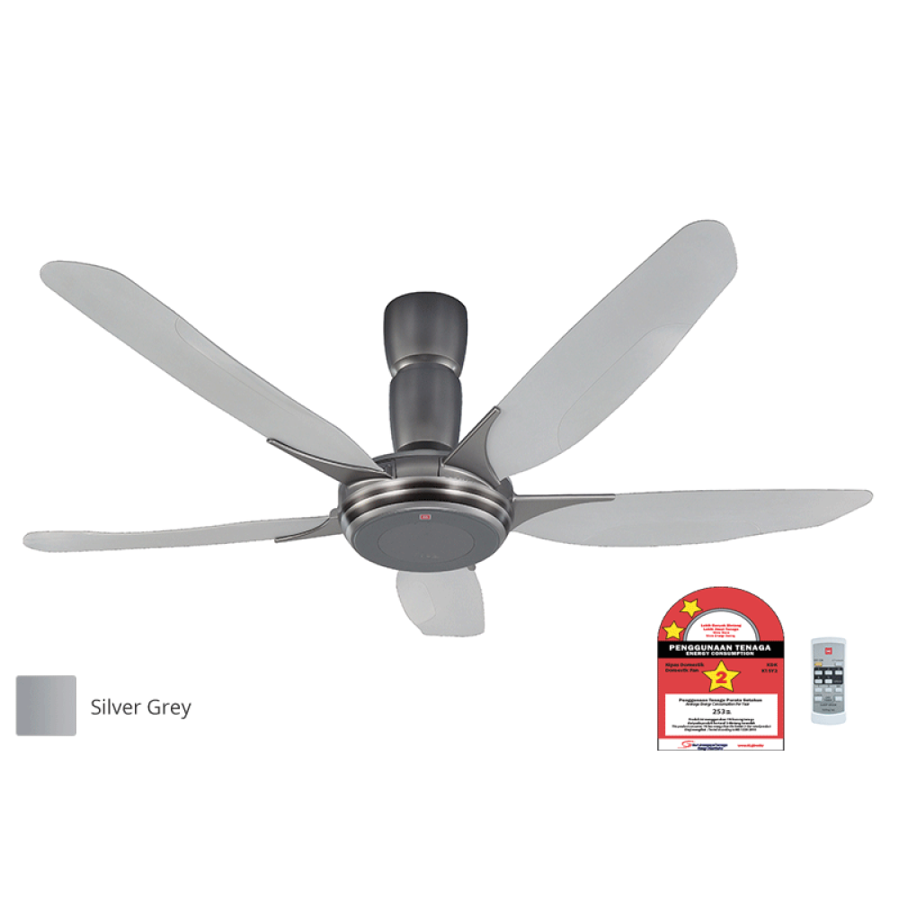 KDK YURAGI V-TOUCH SERIES 5 BLADE REMOTE CONTROL CEILING FAN WITH AC MOTOR (SILVER GREY) | K15Y2-GS