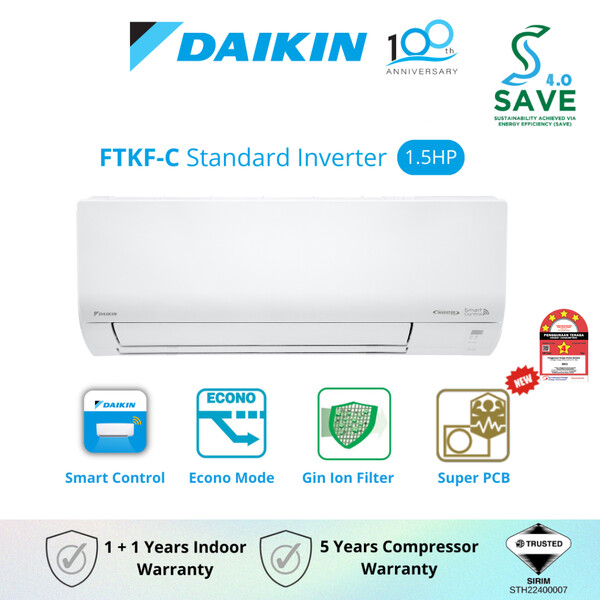 DAIKIN Standard Inverter Air Conditioner FTKF R32 (1.5HP) FTKF35C/RKF35C-3WMY-LF | Built In WiFi