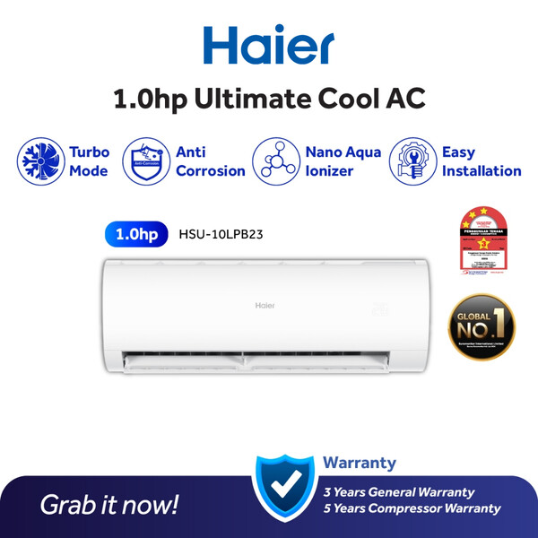 Haier 1.0HP R32 Non-Inverter Series Air Conditioner with Nano Aqua Ionizer | HSU-10LPB23 | LPB Series