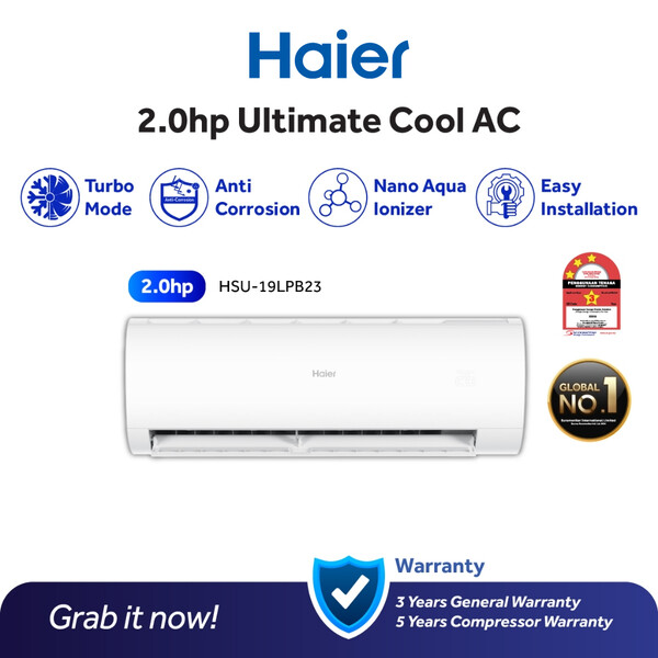 Haier 2.0HP R32 Non-Inverter Series Air Conditioner with Nano Aqua Ionizer | HSU-19LPB23 | LPB Series