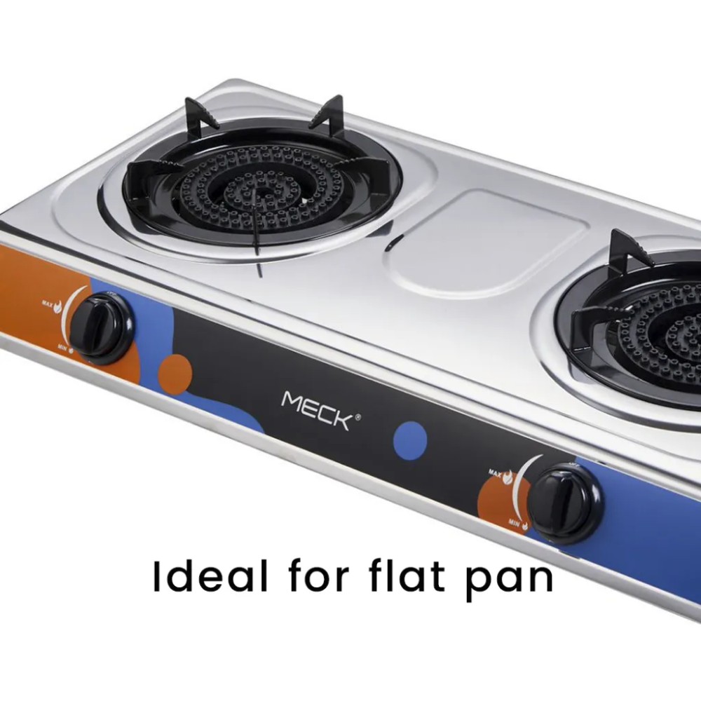 Meck 8.7kW Double Burner Gas Stove with Flat Cast Iron Burner (Stainless Steel) | MGS-1313SS