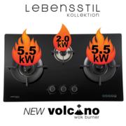 LEBENSSTIL 86 SERIES VOLCANO WOK GLASS 3 BURNER GAS HOB | LKGH-8603MB