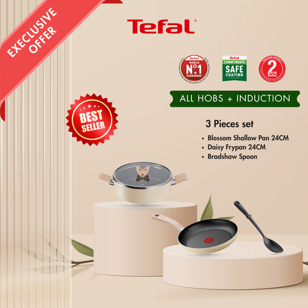 TEFAL BLOSSOM SET (24CM DAISY FRYPAN+24CM BLOSSOM STEWPOT+BRADSHAW SPOON) | 9100057319