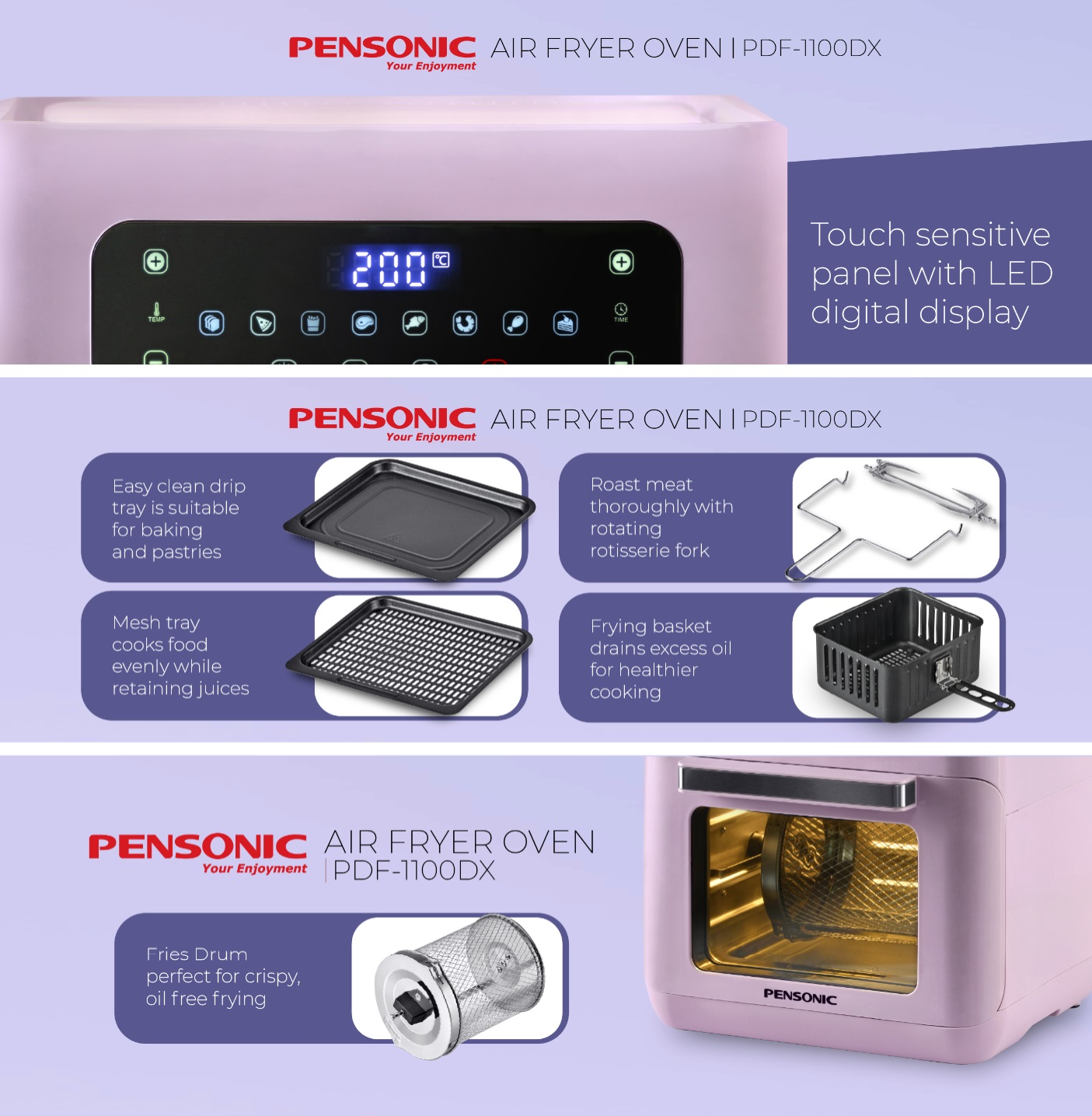 Pensonic 10L Air Fryer Oven with 8 Pre-Set Programs, PDF-1100DX