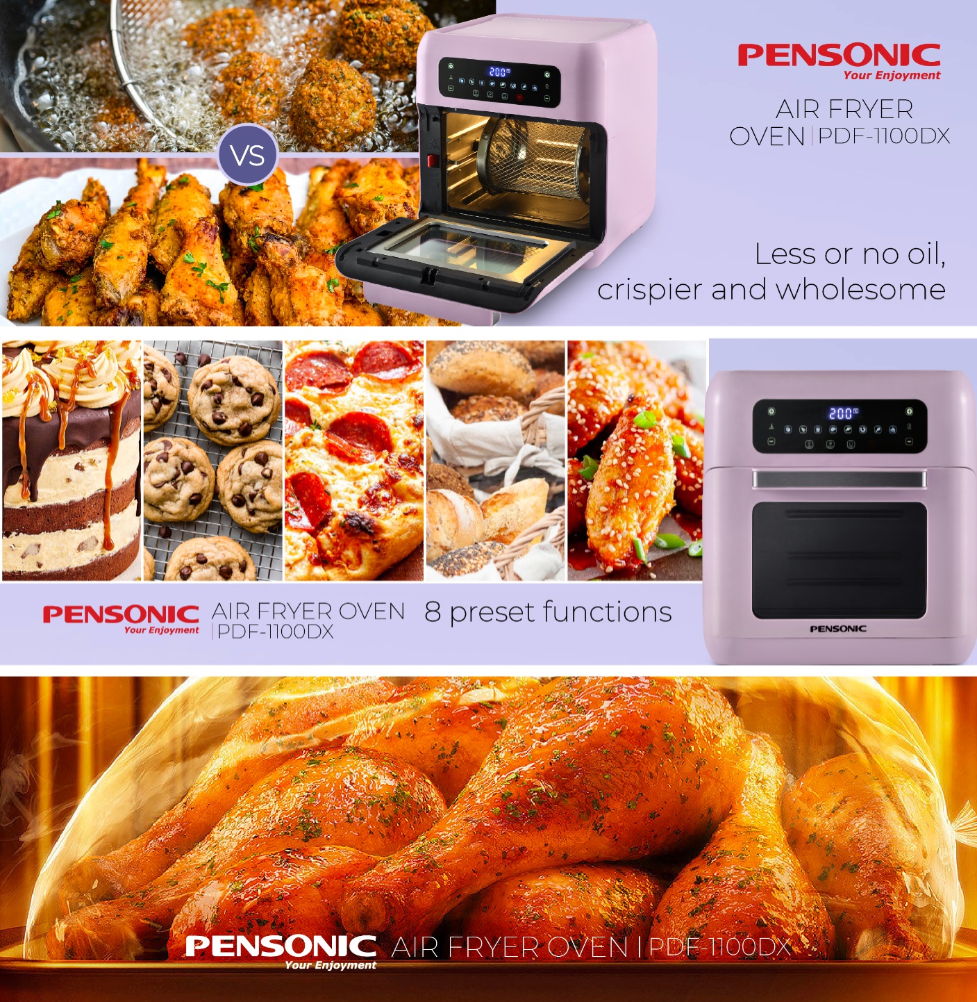 Pensonic 10L Air Fryer Oven with 8 Pre-Set Programs, PDF-1100DX