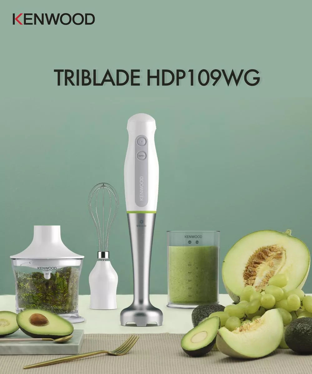 Kenwood Triblade Metal Hand Blender with 3 Attachments, HDP109WG
