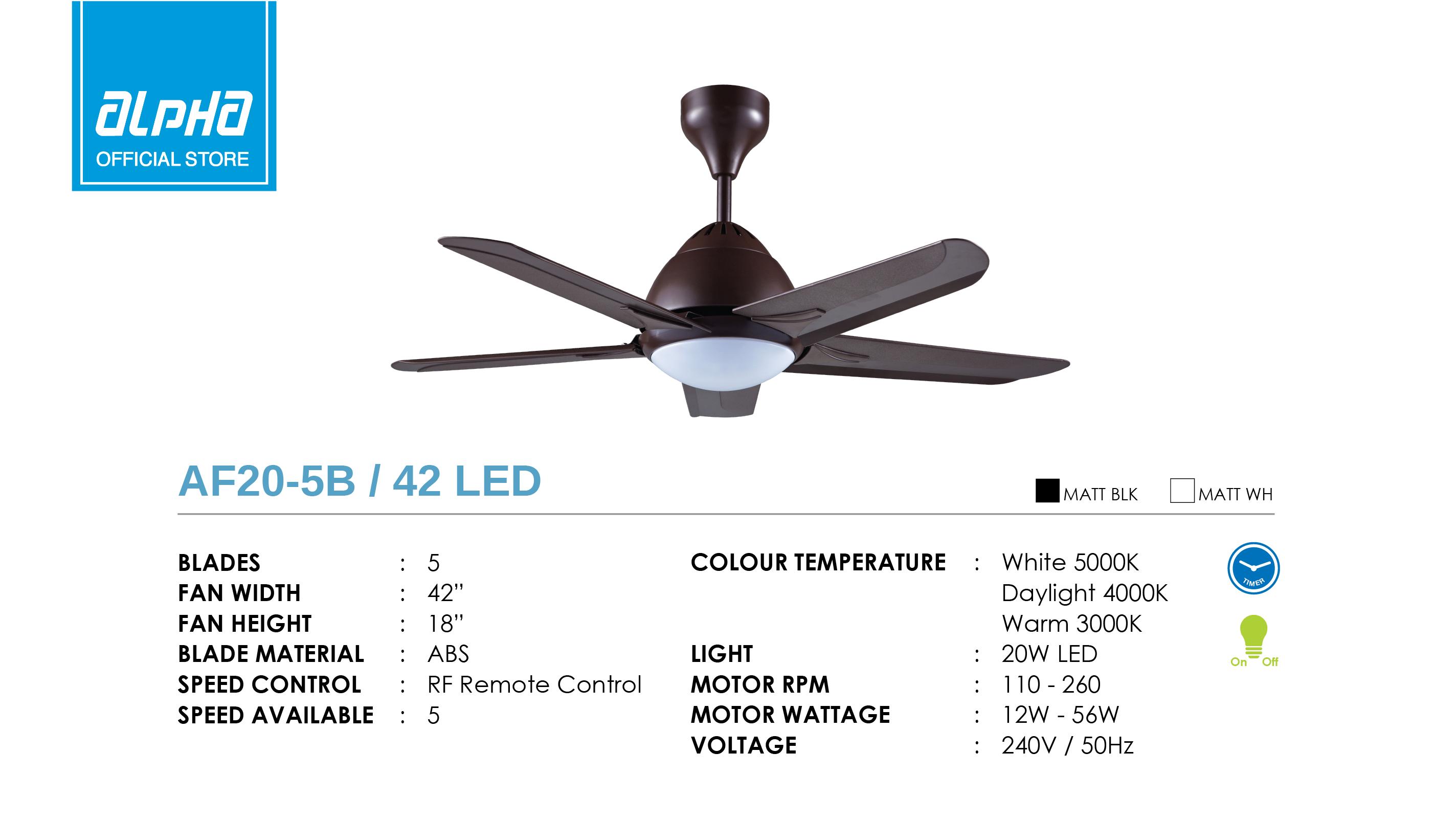 Alpha 5 Blade Led Remote Control Ceiling Fan 42 Black