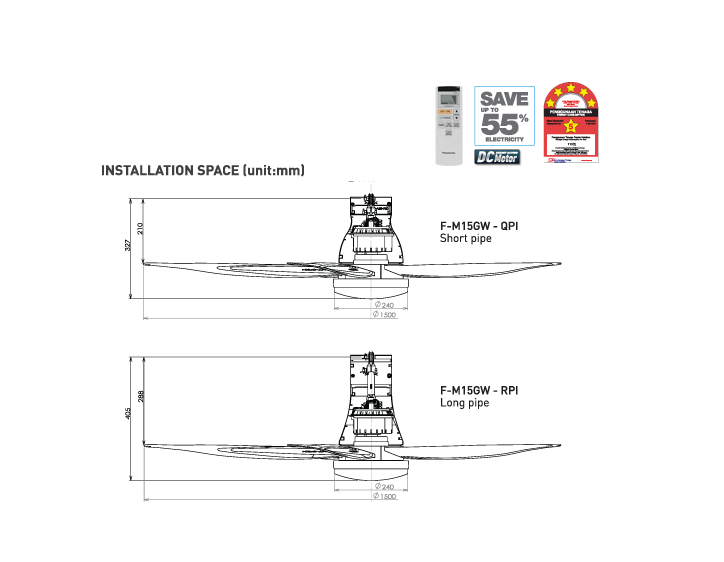 Panasonic Led 5 Blades Ceiling Fan 60 Short Pipe